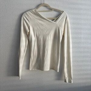Enza Costa Long Sleeve Asymmetrical Off-Shoulder White Cotton Blend Top